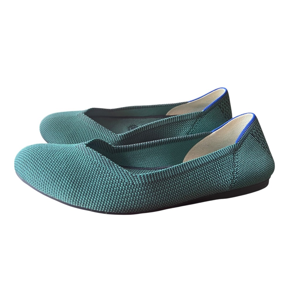 Rothys The Flat Emerald Green Knit Round‎ Toe Ballet Shoes Women's Size 7